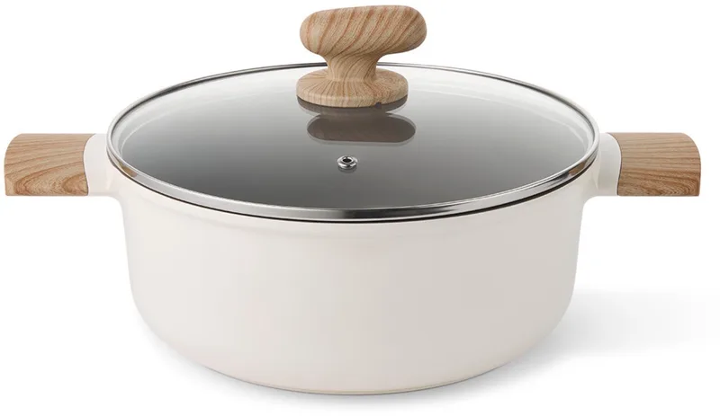 Alice by ISENVI Kookpan met Deksel - 24 cm - Keramisch - Koudgreep - voor o.a. Inductie - PFAS, PTFE Vrij von ISENVI in Beige – Produktfoto