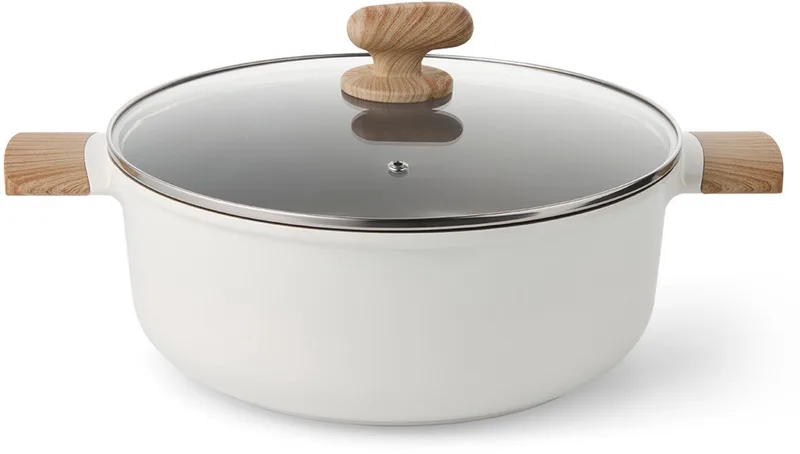 Alice by ISENVI Kookpan met Deksel - 28 cm - Keramisch - Koudgreep - voor o.a. Inductie - PFAS, PTFE Vrij fra ISENVI i Beige – produktbillede