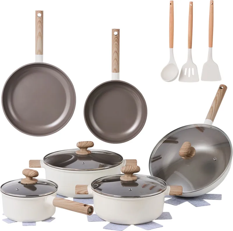 Alice by ISENVI Pannenset Inductie - Keramisch - 17 Delig - PFAS, PTFE Vrij - Alle warmtebronnen de ISENVI en Beige – photo produit