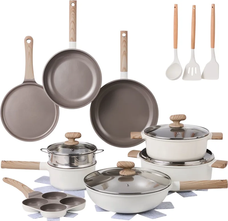 Alice by ISENVI Pannenset Inductie - Keramisch - 20 Delig - PFAS, PTFE Vrij - Alle warmtebronnen från ISENVI i Beige – produktbild