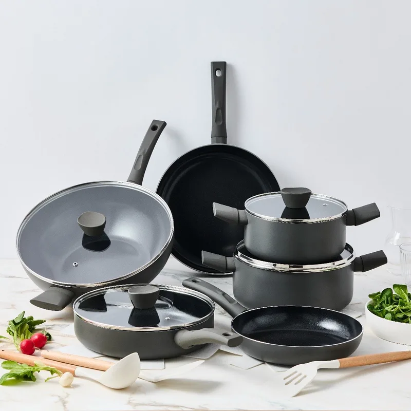 Avon Pannenset Inductie - Keramisch - 17 Delig - PFAS, PTFE Vrij - Alle warmtebronnen by ISENVI in Anthracite – product photo