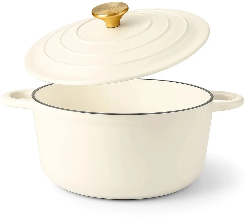 Byron - Gietijzeren Emaille Braadpan met Deksel - 24 cm - Geschikt voor Inductie- PFAS, PTFE Vrij - Alle Warmtebronnen de ISENVI en Crème – photo produit
