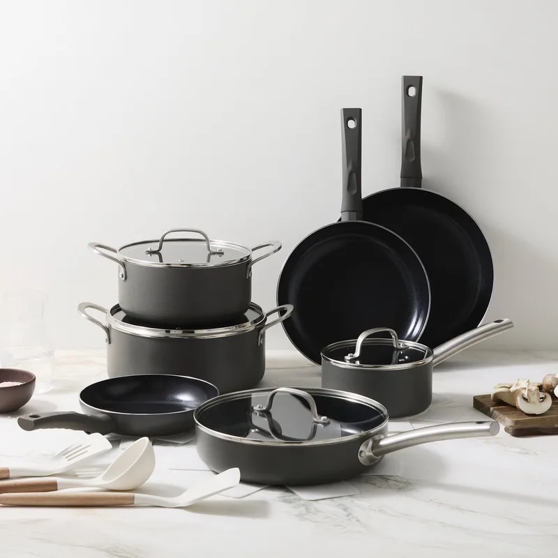 Murray & Avon Pannenset Inductie - Keramisch - 18 Delig - PFAS, PTFE Vrij - Alle warmtebronnen von ISENVI in Anthrazit – Produktfoto