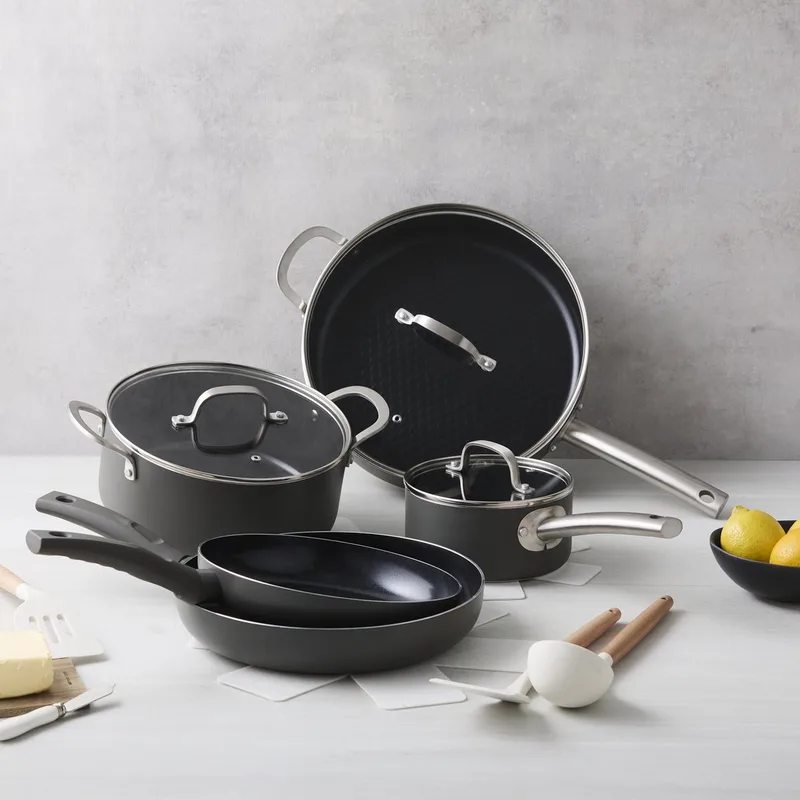 Murray Chef Gourmet - Compleet met ISENVI Avon - Pannenset 14 Delig - RVS & Ergo grepen - Keramisch - 100% PFAS, PTFE vrij - 100% duurzaam - Unieke Antiaanbaklaag - Non-stick bodem - Vaatwasbestendig - Geschikt voor alle de ISENVI en Anthracite – photo produit