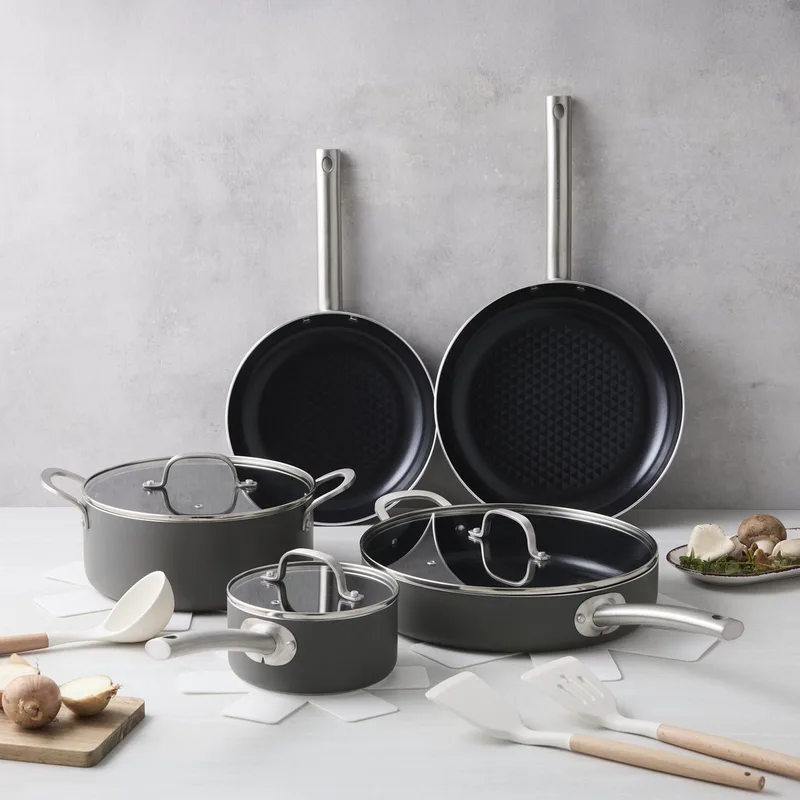 Murray Chef Gourmet Pannenset 14 Delig - RVS grepen - Keramisch - 100% PFAS, PTFE vrij - 100% duurzaam - Unieke Antiaanbaklaag - Non-stick bodem - Vaatwasbestendig - Geschikt voor alle warmtebronnen inclusief inductie de ISENVI en Anthracite – photo produit