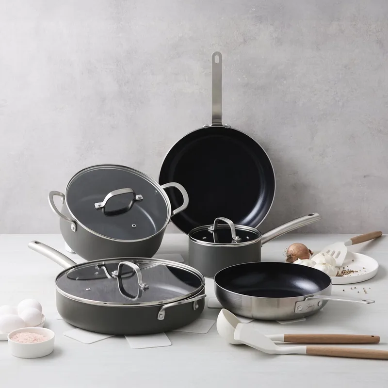 Murray Chef Gourmet - Soenil Special Edition - Pannenset 14 Delig - RVS grepen - Keramisch - 100% PFAS, PTFE vrij - 100% duurzaam - Unieke Antiaanbaklaag - Non-stick bodem - Vaatwasbestendig - Geschikt voor alle by ISENVI in Anthracite – product photo