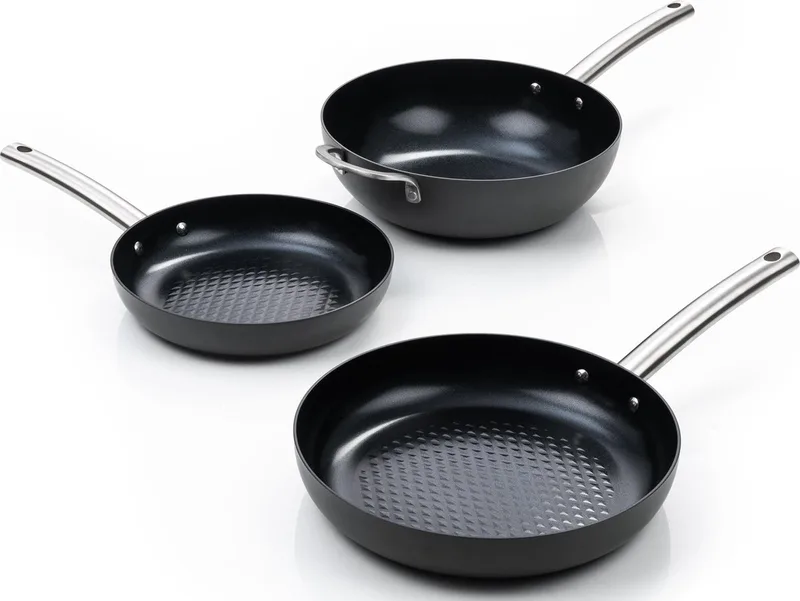Murray combideal 6 Delig - Koekenpannen en wok - RVS - Antraciet - Keramisch - 100% PFAS, PTFE vrij - 100% duurzaam - Unieke Antiaanbaklaag - Non-stick bodem - Vaatwasbestendig - Geschikt voor alle warmtebronnen inclusief inductie de ISENVI en Anthracite, Rvs – photo produit