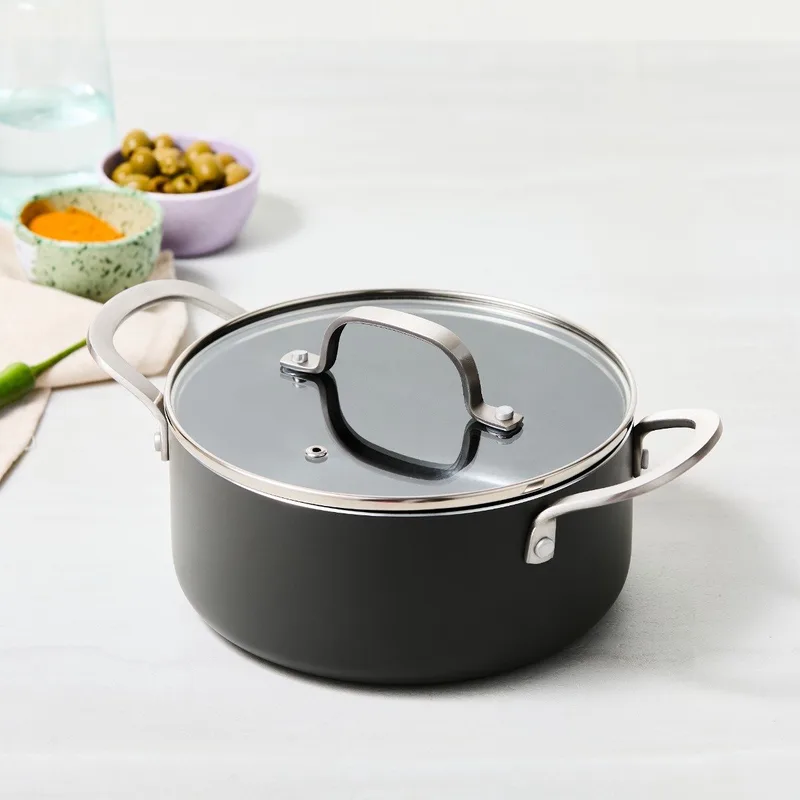 Murray Kookpan met Deksel - 20 cm - Keramisch - RVS Greep - Geschikt voor Inductie - PFAS, PTFE Vrij by ISENVI in Anthracite, Rvs – product photo