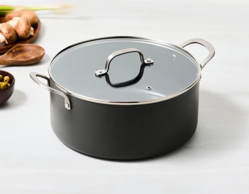 Murray Kookpan met Deksel - 28 cm - Keramisch - RVS Greep - Geschikt voor Inductie - PFAS, PTFE Vrij by ISENVI in Anthracite, Rvs – product photo