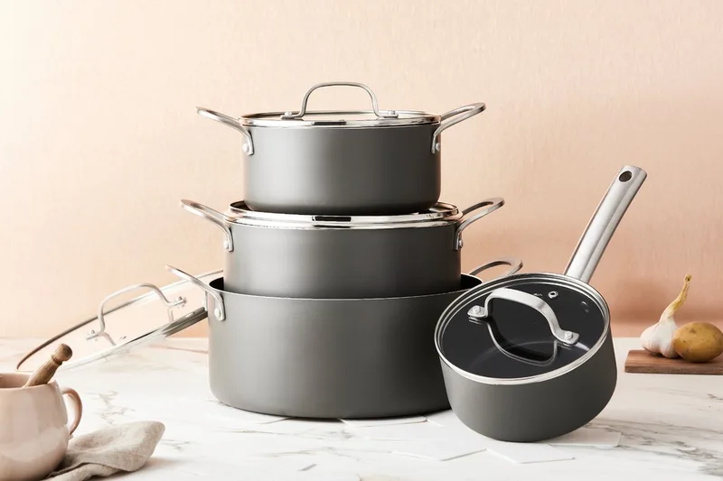 Murray Pannenset Inductie - Keramisch - 12 Delig - Kookpannen Set - PFAS, PTFE Vrij - Alle warmtebronnen van ISENVI in Antraciet, Rvs – productfoto