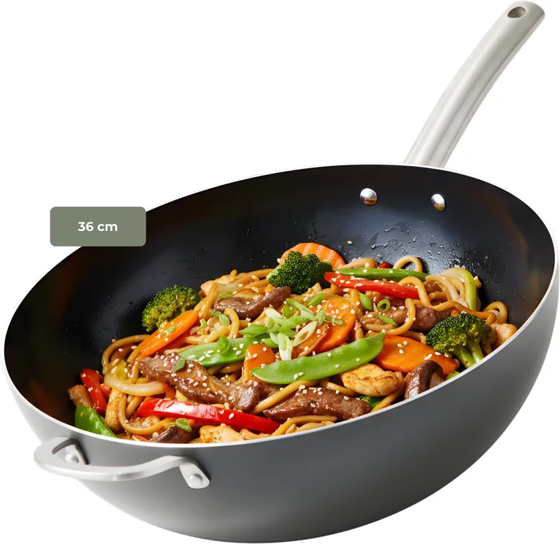 Murray Wokpan Inductie - 36 cm (XL) - Keramisch - RVS Greep - Wok - PFAS, PTFE Vrij - Alle Warmtebronnen de ISENVI en Antraciet – zonder Deksel – photo produit