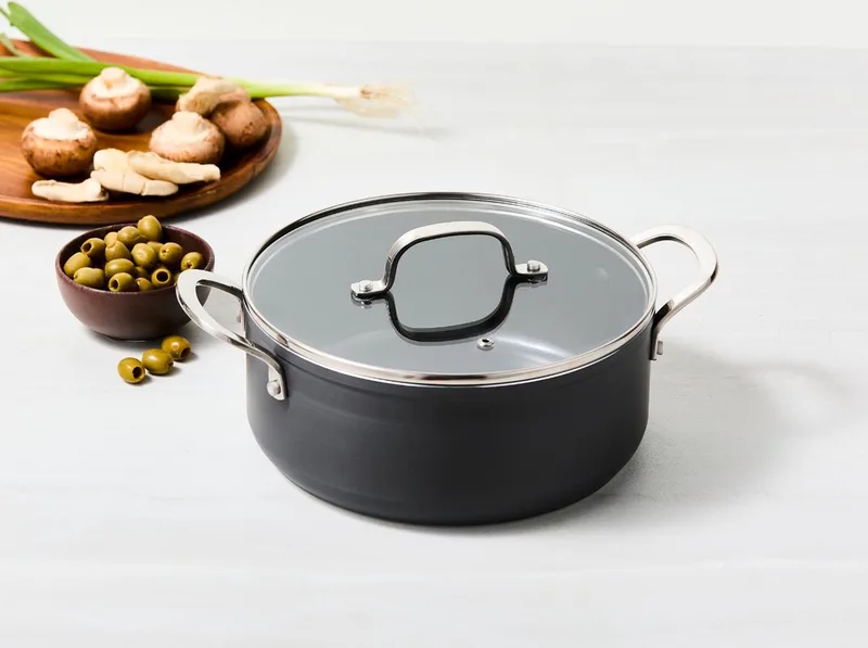 Victoria Forged Kookpan met Deksel - 28 cm - Keramisch - RVS Greep - Geschikt voor Inductie - PFAS, PTFE Vrij by ISENVI in Antraciet – geanodiseerd – product photo