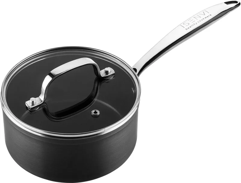 Victoria Forged Steelpan met Deksel - 16 cm - Keramisch - RVS Greep - Sauspan - Geschikt voor Inductie - PFAS, PTFE Vrij by ISENVI in Antraciet – geanodiseerd – product photo