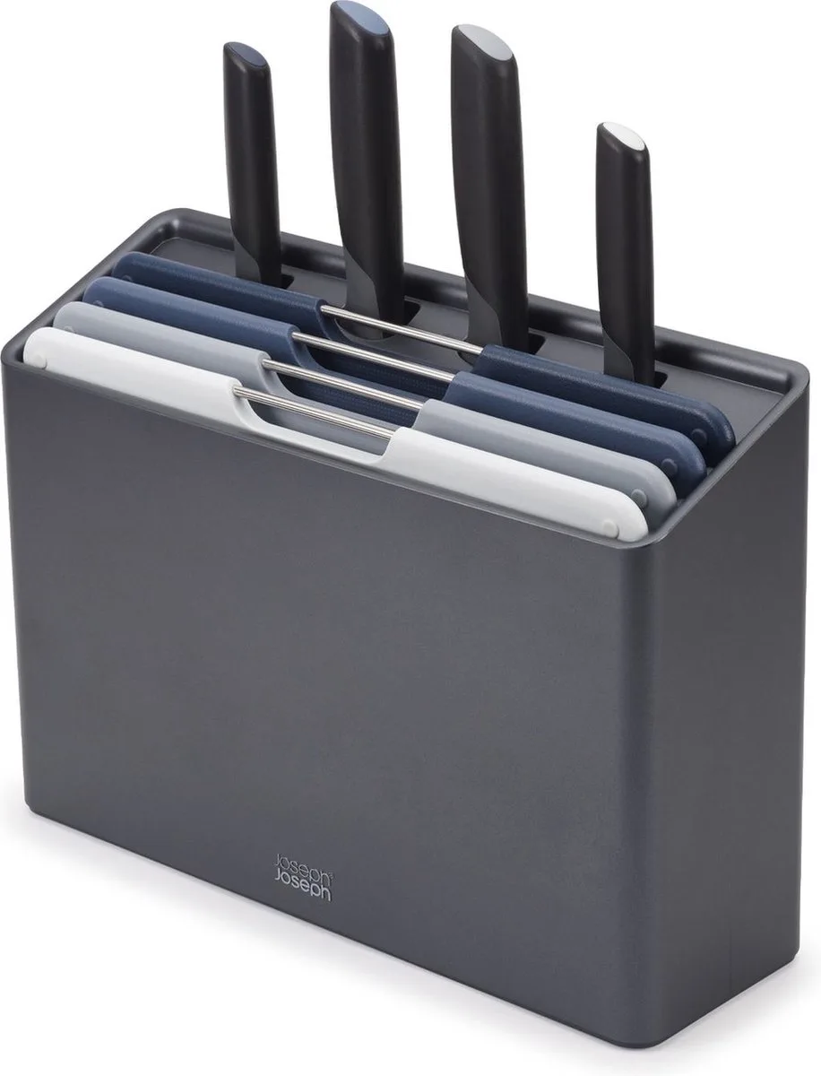 Folio Plus 4 Snijplanken in Houder en 4 Messen Graphite - Polypropyleen van Joseph Joseph in Grijs – productfoto