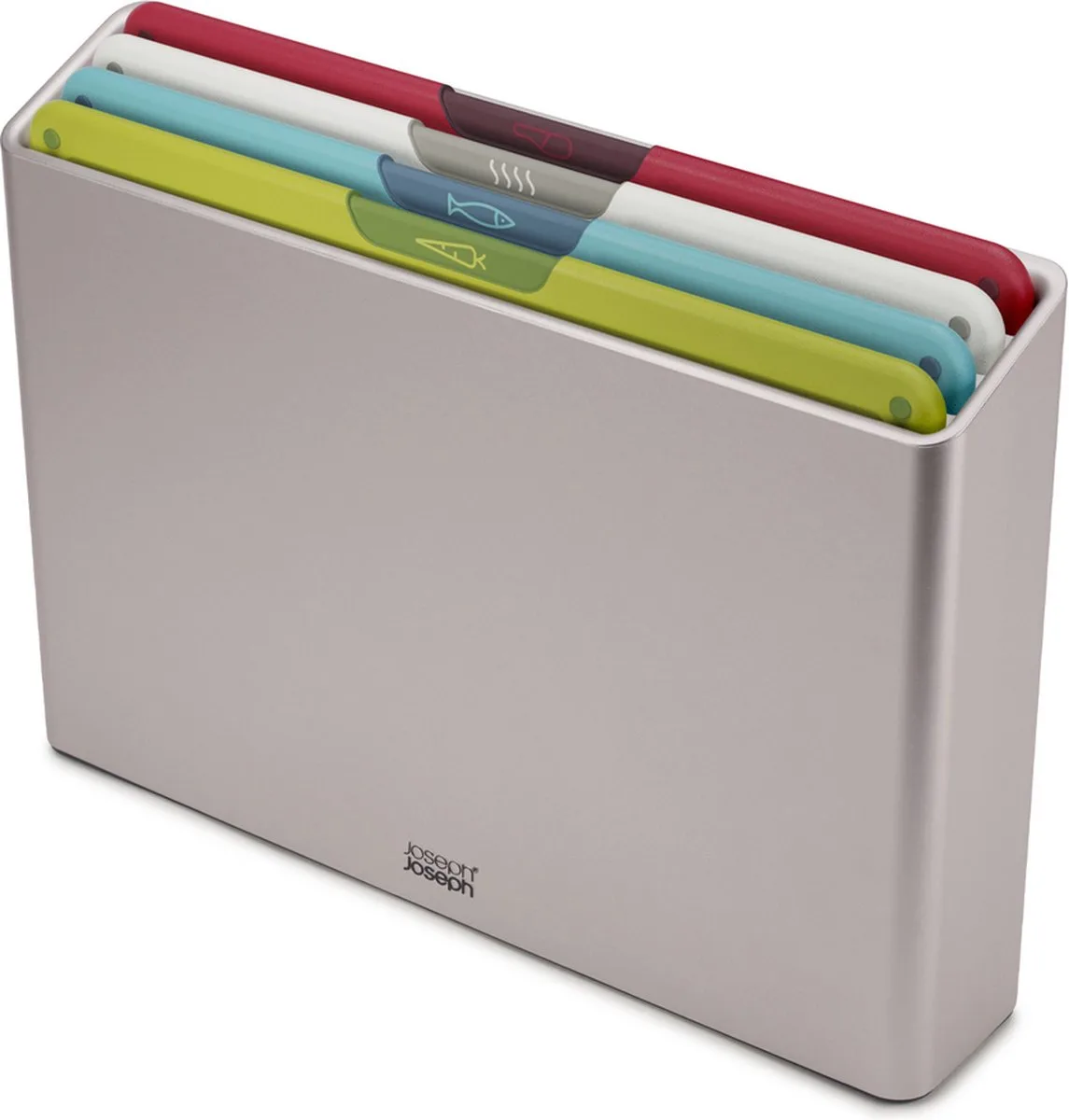 Folio™ Snijplankenset 4-delig – Large – Kleurgecodeerd – Met Opbergstand – RVS Handgrepen van Joseph Joseph in Meerkleurig – productfoto
