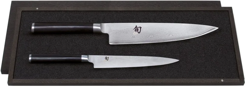 Messenset Shun Classic - 32 lagen damaststaal - (Universeel Mes + Koksmes) 2-delig - DMS-220 de Kai en Argent – photo produit