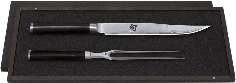 Trancheerset Shun Classic - 32 lagen damaststaal - (Vleesmes + Vleesvork) - 2-delig - DMS-200 de Kai en Argent – photo produit