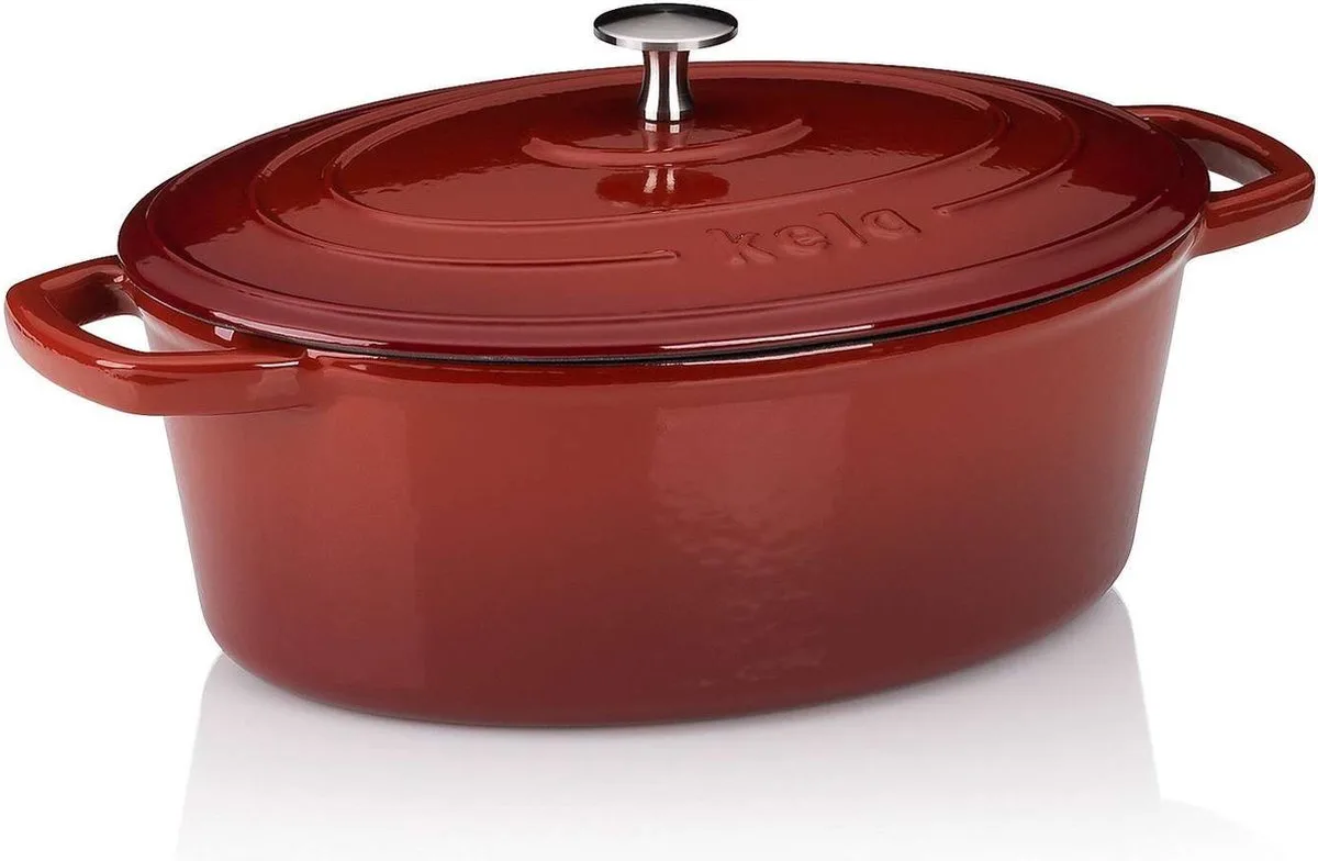 Braadpan, 4.0 L, met Deksel, Gietijzer, Ovaal, 29 x 23 cm, PFAS/PTFE vrij de Kela en Rouge – photo produit