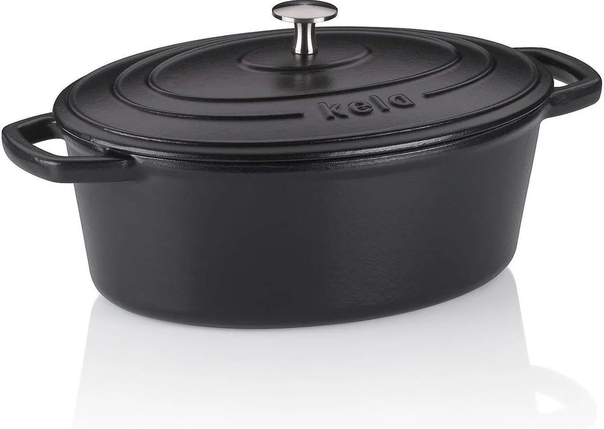 Braadpan, 4.0 L, met Deksel, Gietijzer, Ovaal, 29 x 23 cm, PFAS/PTFE vrij von Kela in Schwarz – Produktfoto