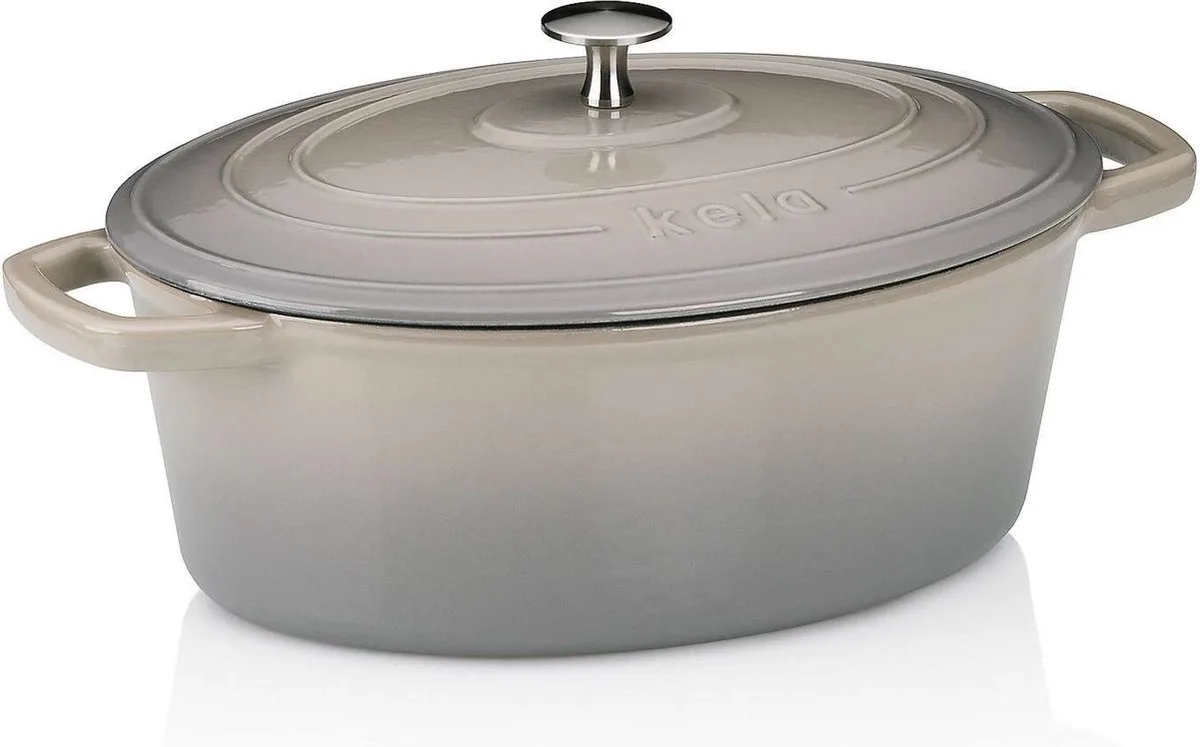 Braadpan, 4.0 L, met Deksel, Gietijzer, Ovaal, 29 x 23 cm, PFAS/PTFE vrij von Kela in Hellgrau – Produktfoto