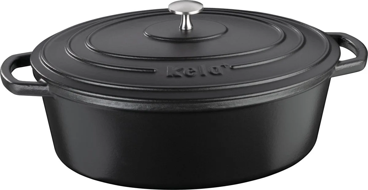 Braadpan Gietijzer Ovaal 33 cm x 26 cm- Kela | Calido från Kela i Svart – produktbild