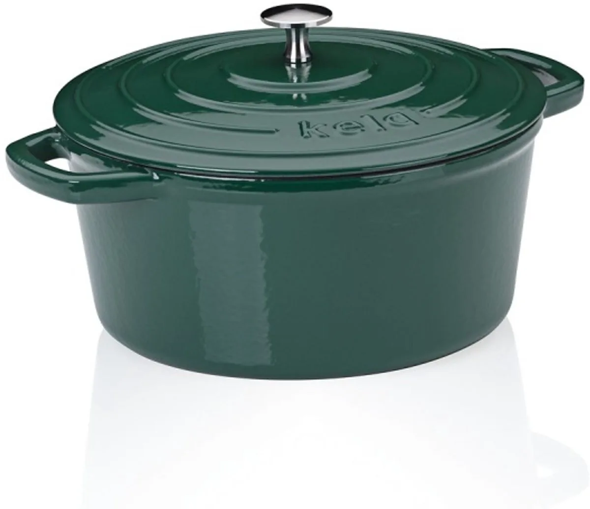 Calido gietijzeren braadpan met deksel, rond, 26 x 12 cm, 4,6 l van Kela in Smaragdgroen – productfoto