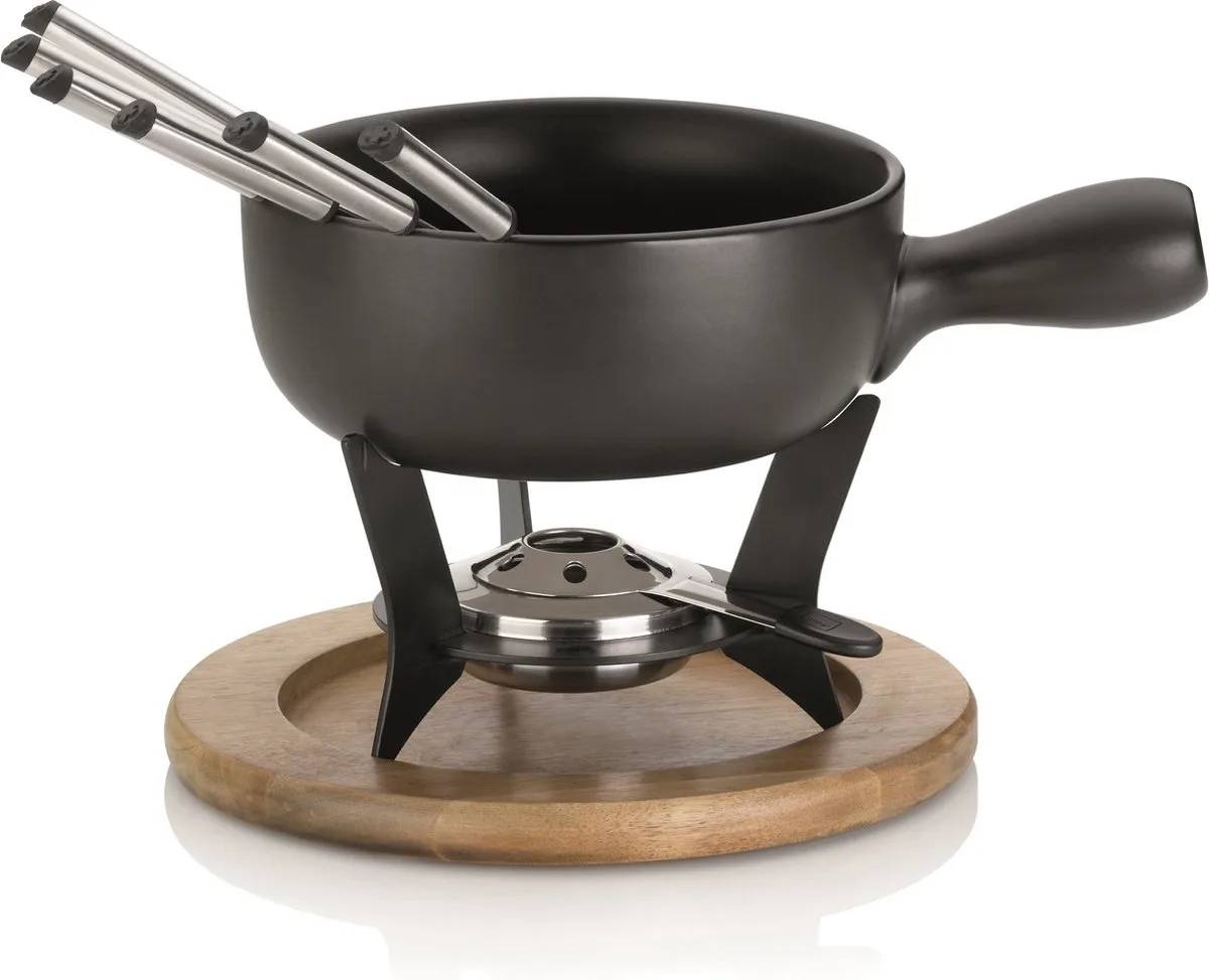 Fondueset Keramiek met hout de Kela en Noir – photo produit