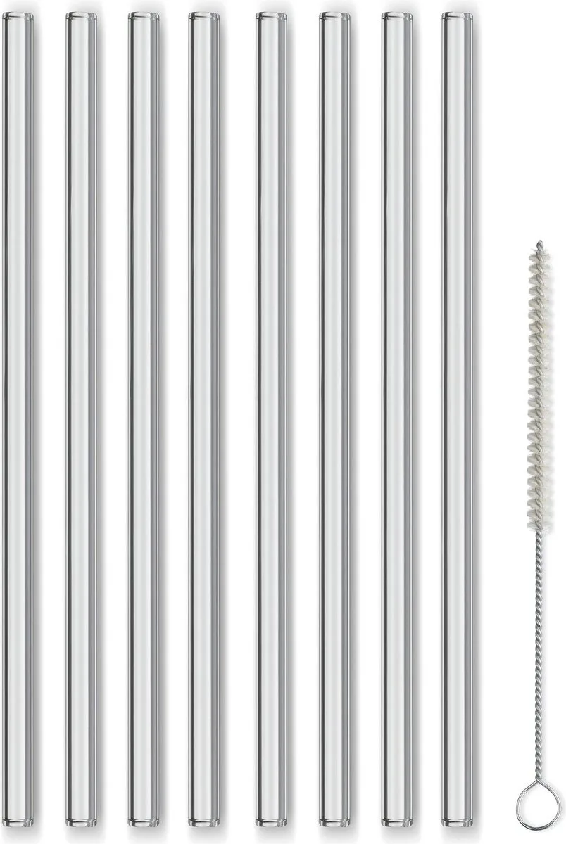 Glazen Rietjes 23 cm, Set van 8 Stuks de Kela en Transparent – photo produit