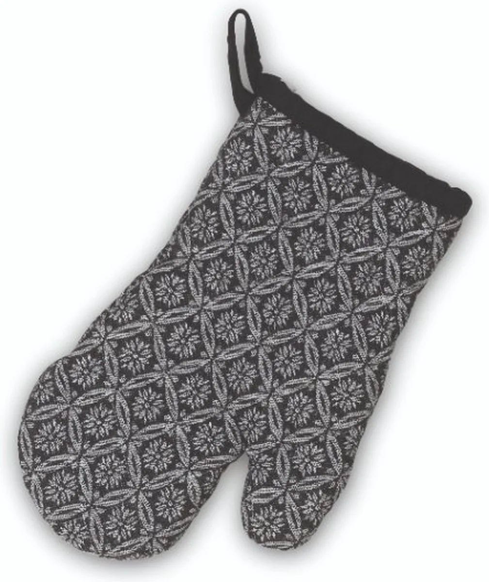 Ovenhandschoen, Zwart/Wit Patroon van Kela in Gijs – productfoto