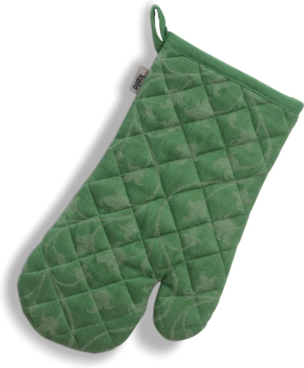 Ovenwant, Ovenhandschoen, Set van 4 Stuks, Katoen, met Bloemen, 31 x 18 cm van Kela in Groen – productfoto