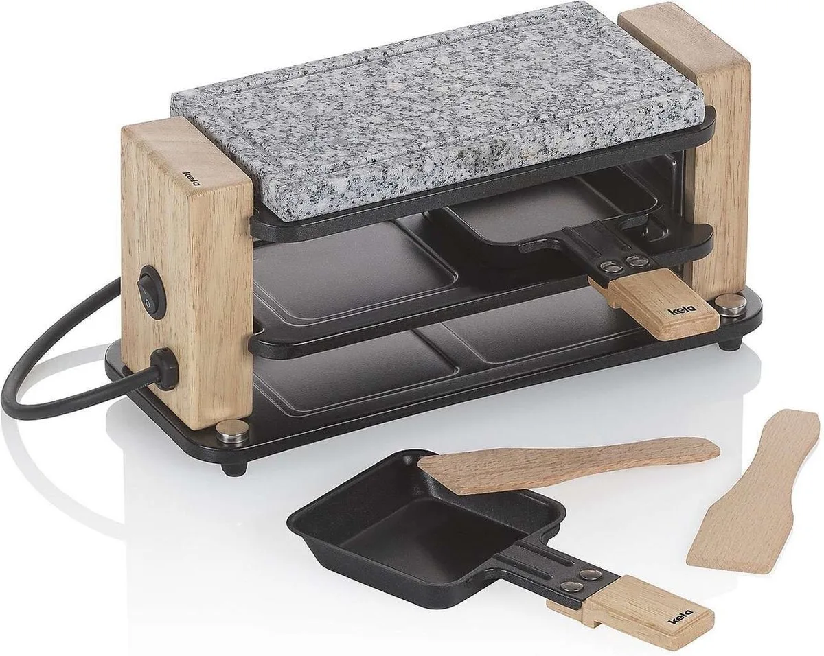 Steengrill, voor 2 Personen, 300 W, Graniet, Hout, Staal, 27 x 11 x 13 cm de Kela en Noir, Marron – photo produit