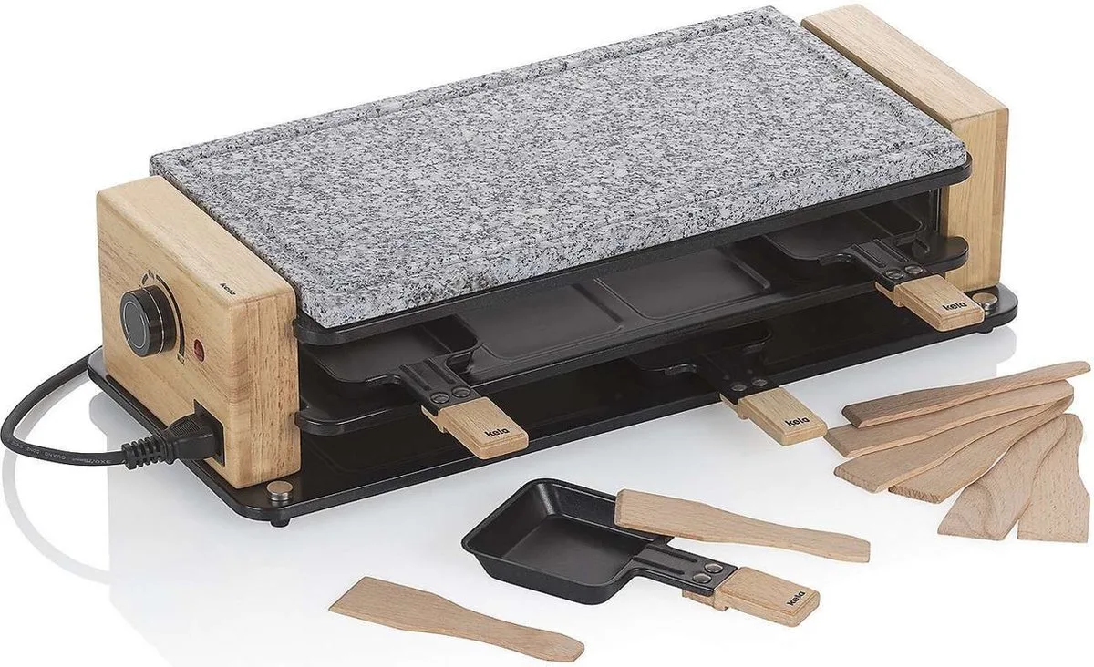 Steengrill, voor 8 Personen, 950 W, Graniet, Hout, Staal, 49 x 20.5 x 12.5 cm van Kela in Zwart, Bruin – productfoto