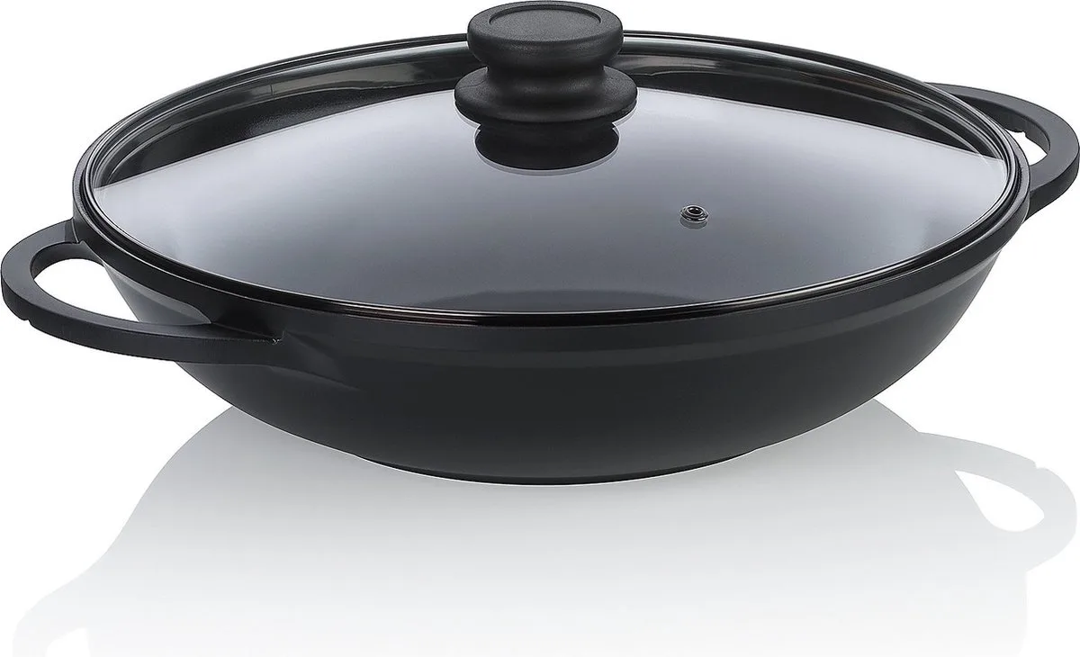 Wok, Wadjan, 32 cm, met Deksel, Non-stick, PFAS/PTFE vrij, Gegoten Aluminium från Kela i Svart – produktbild