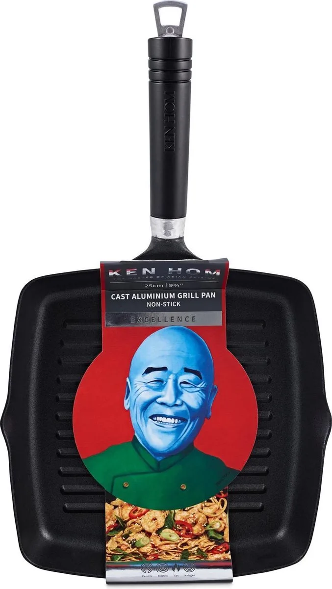 Excellence Grillpan Vierkant 25 cm. in Gietaluminium met Antiaanbaklaag van Ken Hom in Zwart – productfoto