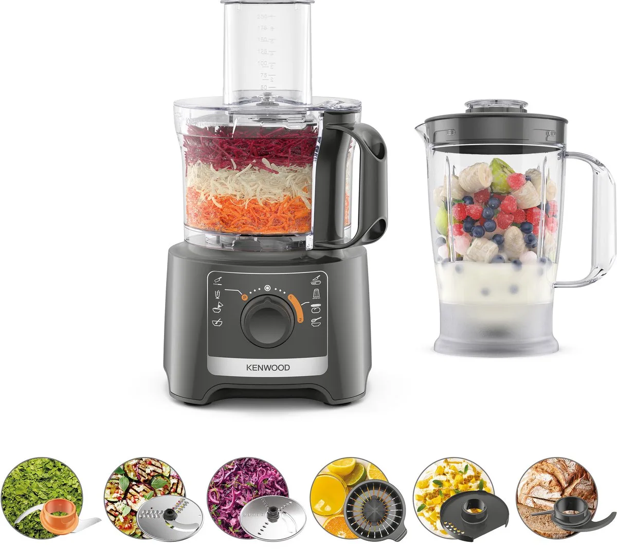 MultiPro Compact FDP31.360GY keukenmachine 800 W 2,1 l de Kenwood en Gris – photo produit