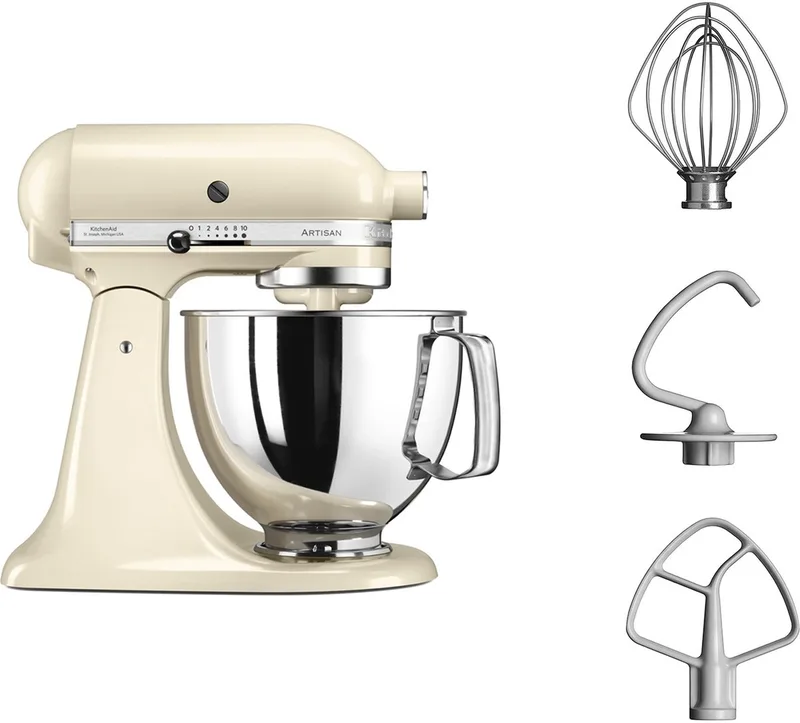 Artisan 5KSM125EAC - Keukenmachine - 4,8L - 3 menghaken by KitchenAid in Amandel wit – product photo