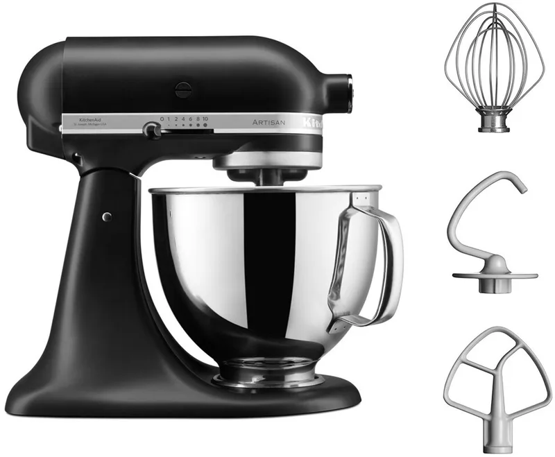 Artisan 5KSM125EBM - Keukenmachine 4,8L - 3 menghaken von KitchenAid in Mat Zwart – Produktfoto