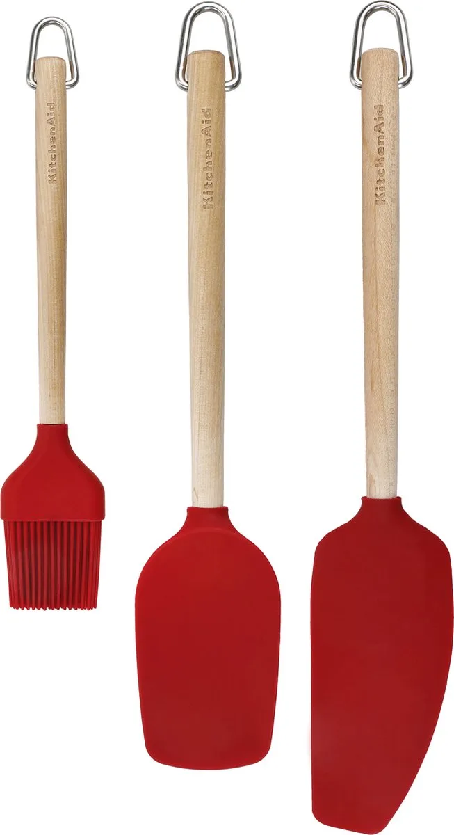 Bakset - 3Delig - Spatel, Lepel en Kwast - Siliconen - Flexibel de KitchenAid en Argent – photo produit