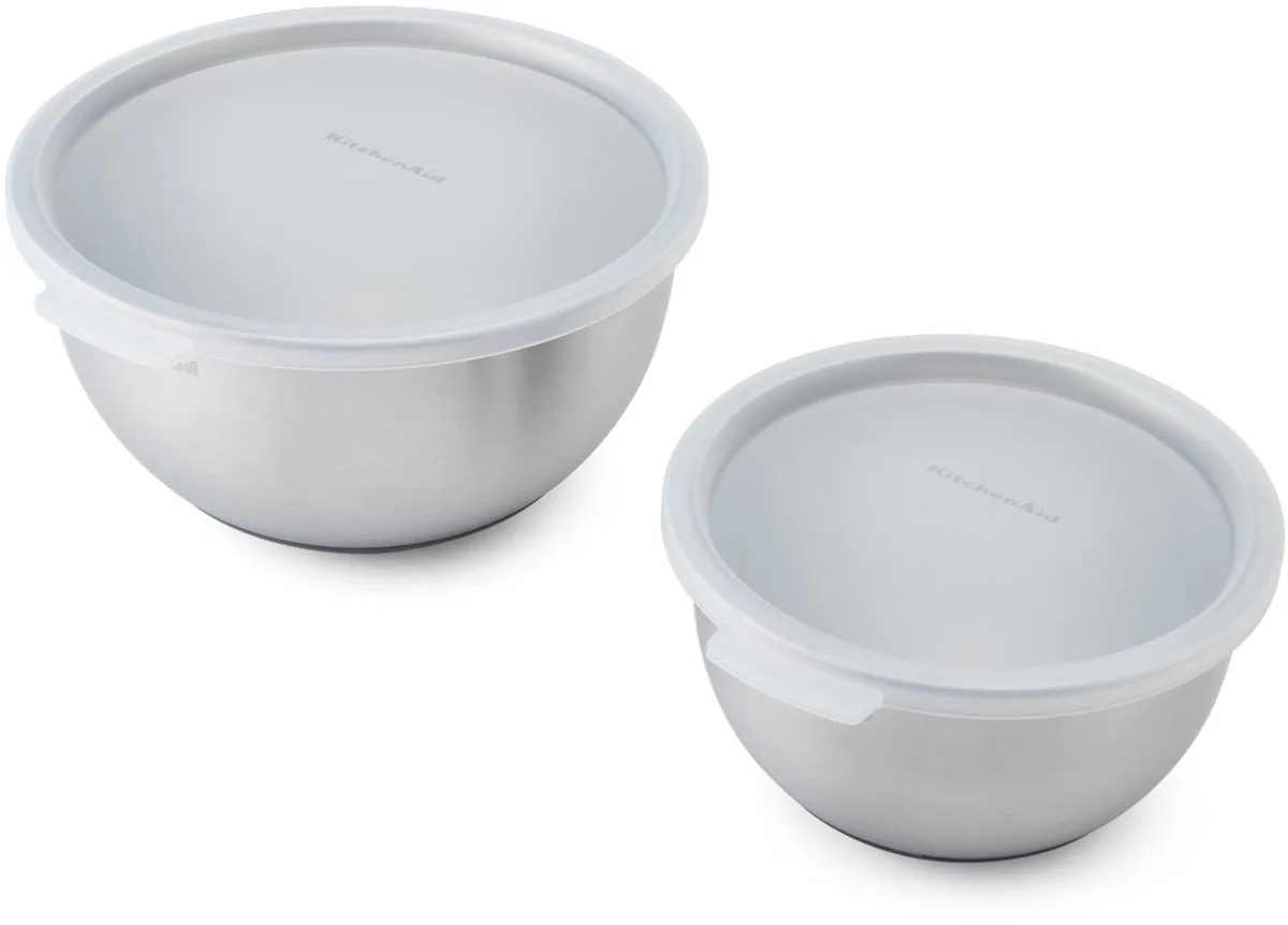 Beslagkommen, Mengkommen met Deksel, Set van 2 Stuks, 1.4 L en 2.8 L, RVS van KitchenAid in Zilver – productfoto