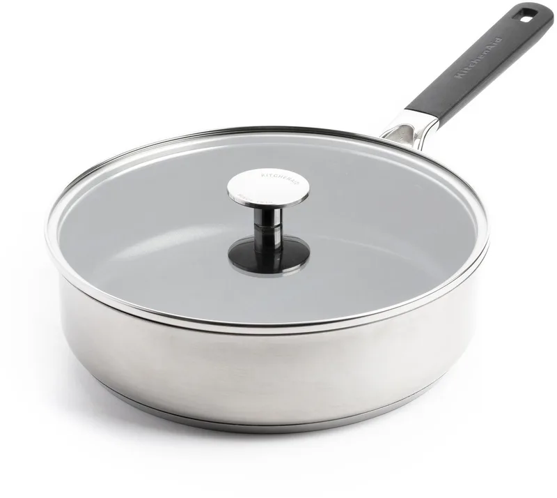 Classic Stainless Steel Hapjespan 26cm - 3.6L - PFAS-vrije antikleeflaag - Hapjespan inductie - Keramische pan - Ovenbestendig tot 160°C - Koudgrepen - Met glazen deksel - Zilver by KitchenAid in Silver – product photo 1 of 5