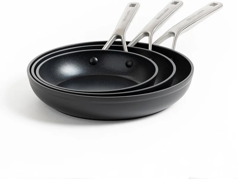 Hard geanodiseerd aluminium koekenpannenset ø20+24+28cm - zwart - inductie by KitchenAid in Black, Silver – product photo