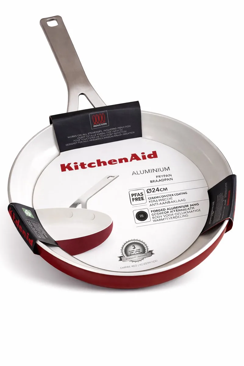 Koekenpan - 24 cm - Braadpan - Keramisch – Koekenpan inductie - PFAS-vrije Antiaanbak - Pannen - Koekenpan - voor Gezond Koken - Pan by KitchenAid in Red – product photo