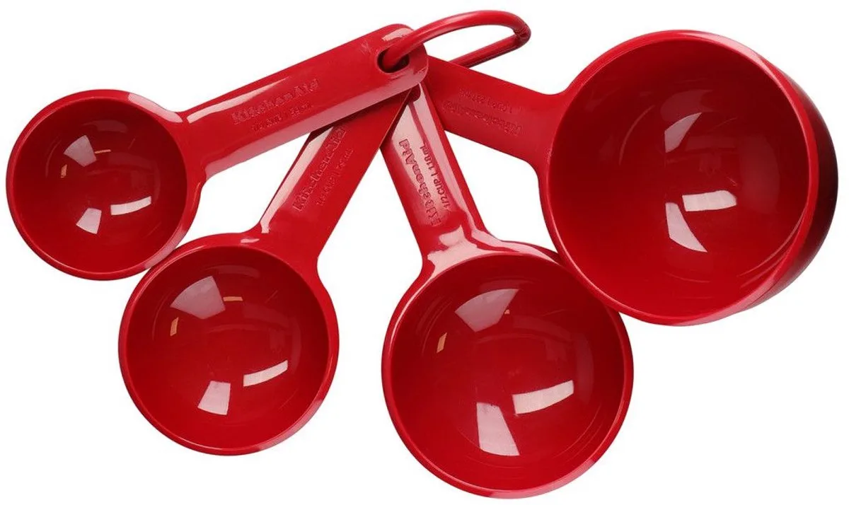 Maatcups, Maatlepels, Set van 4 Stuks, Kunststof, 1/4 Cup tot 1 Cup de KitchenAid en Rouge – photo produit
