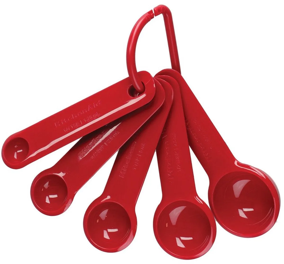 Maatlepels, Set van 5 Stuks, Kunststof 1/4 TL tot 1 EL van KitchenAid in Rood – productfoto
