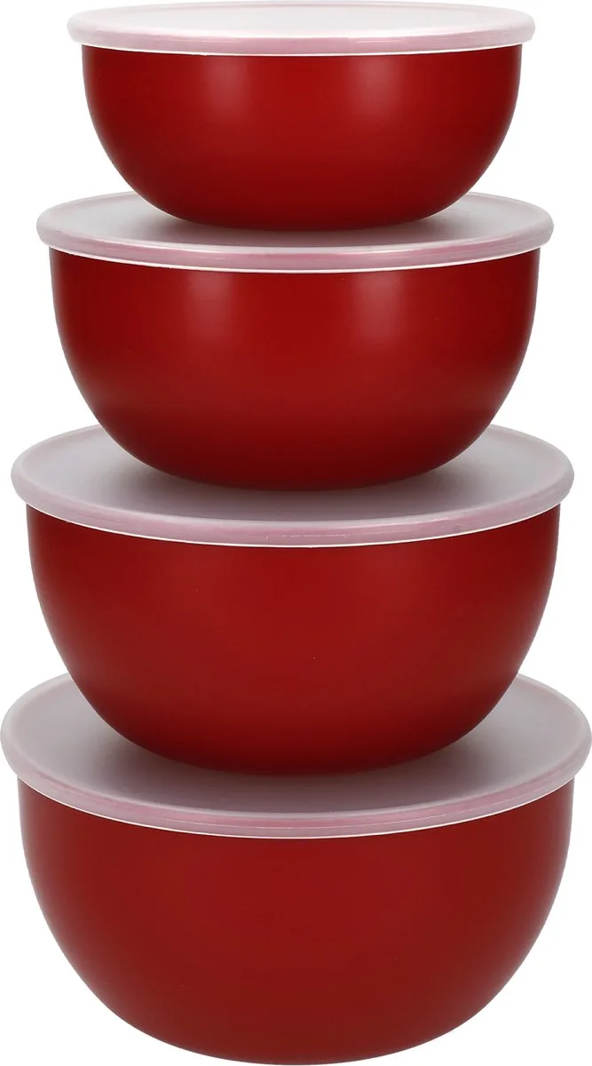 Mengkom met deksel, 4 delige set, Kunststof van KitchenAid in Rood – productfoto