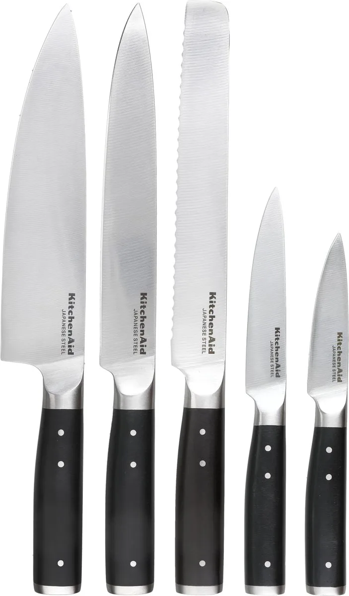 Messenset, 6-delig - Hoogwaardig Japans RVS - Berkenhouten Blok by KitchenAid in Black – product photo