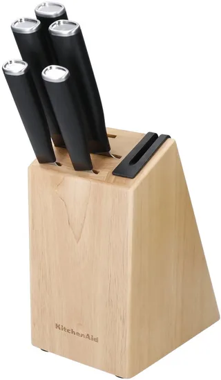 Messenset met slijper en blok van rubberhout, 5-delig, Japans 420J2-staal by KitchenAid in Brown – product photo 1 of 3