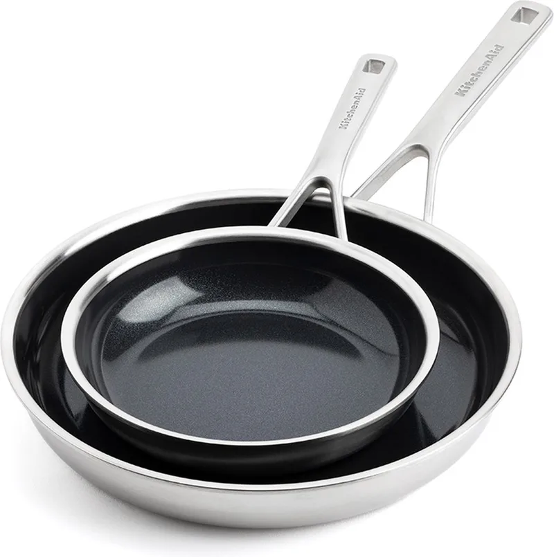 Multi-Ply koekenpannenset 2-delig ø20+28cm - RVS - inductie - anti-aanbak - PFAS-vrij de KitchenAid en Zilver 20 – 28 cm – photo produit