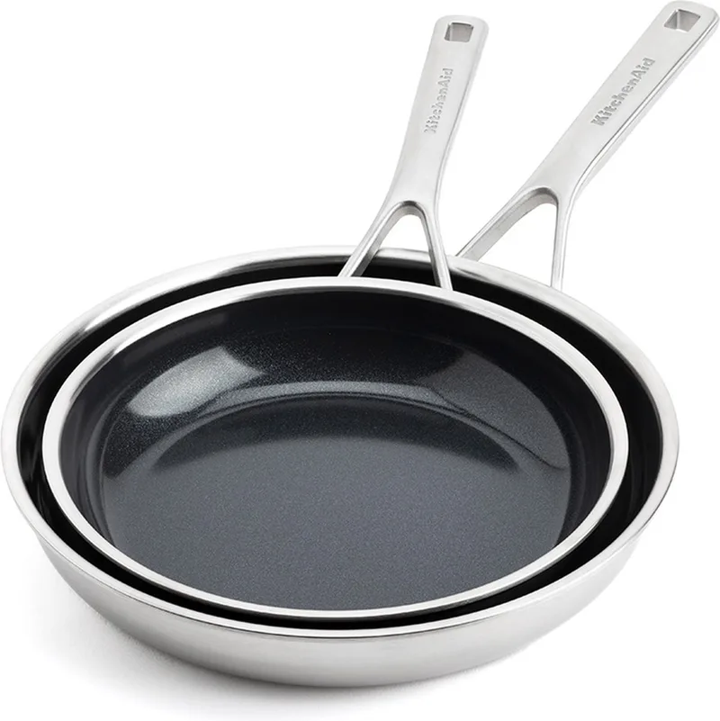 Multi-Ply koekenpannenset 2-delig ø24+28cm - RVS - inductie - anti-aanbak - PFAS-vrij de KitchenAid en Zilver 24 – 28 cm – photo produit 1 sur 5