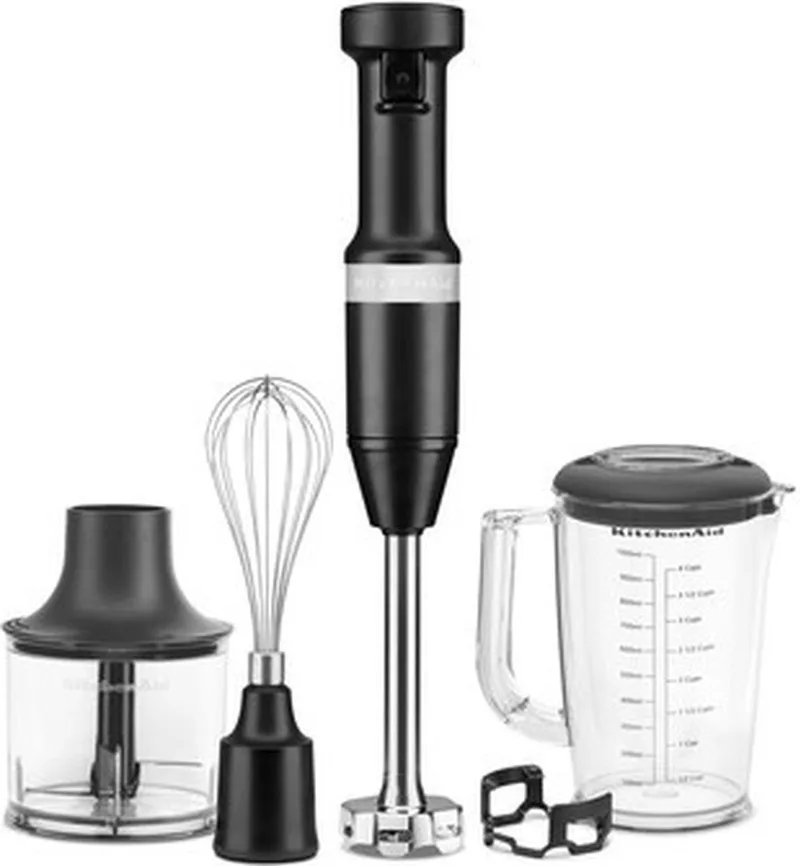 Professionele Kitchenaid Staafmixer Set 20cm - Matzwart - Garde + Hakmolen + Mengbeker + Panbeschermer by KitchenAid in Mat zwart – product photo